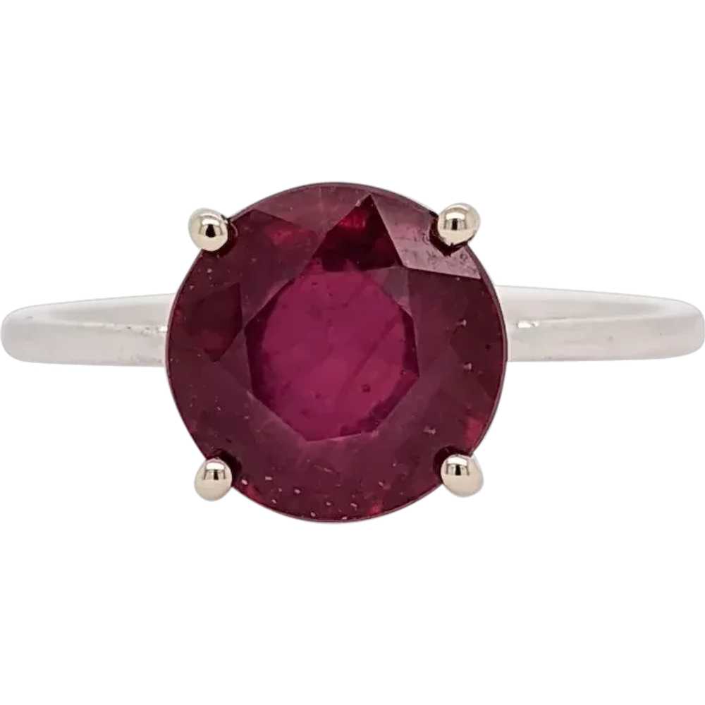 Round Red Ruby Ring in Solid 14k White Gold | Rou… - image 1