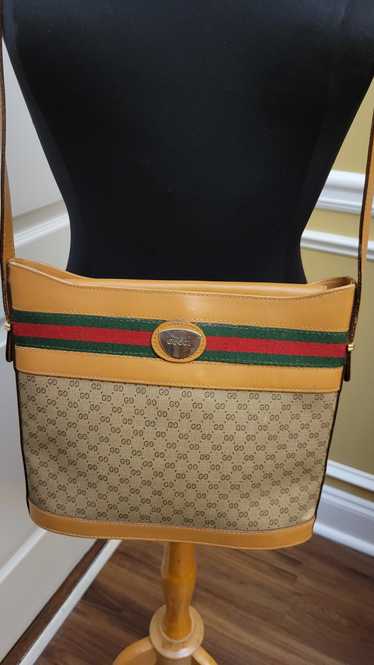 Gucci GUCCI TAN MICRO "GG" W/ WEB SHOULDER HANDBAG