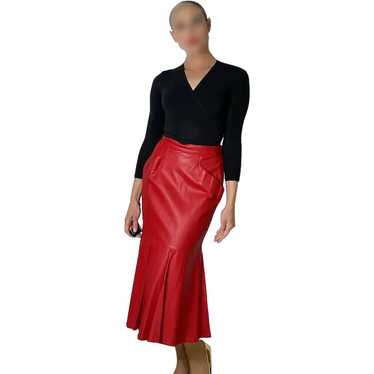 1980s Red Leather Mermaid Fishtail Skirt Trumpet … - image 1