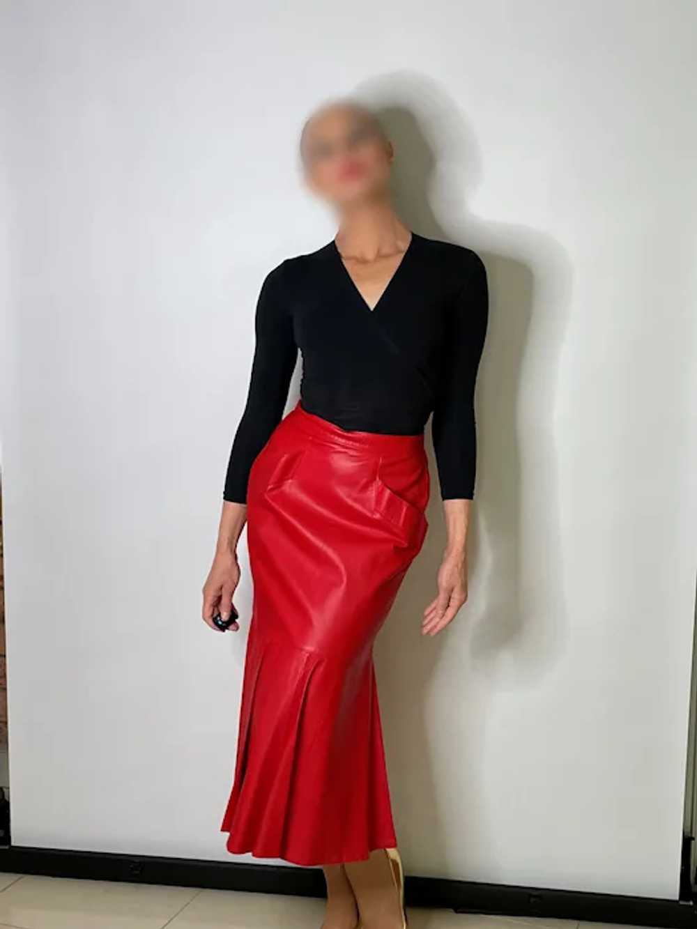 1980s Red Leather Mermaid Fishtail Skirt Trumpet … - image 6