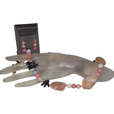 Pink Opal and Cultured Biwa Pearl Necklace