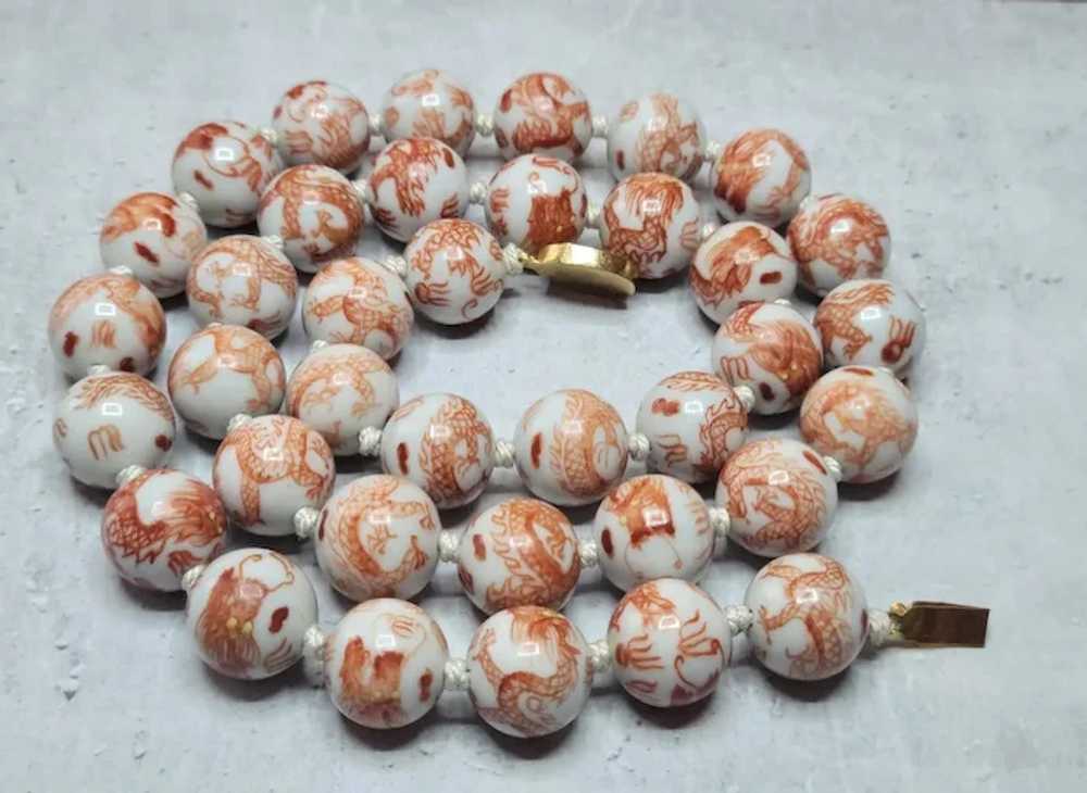 Vintage Chinese Hand-Painted Porcelain Necklace - image 2