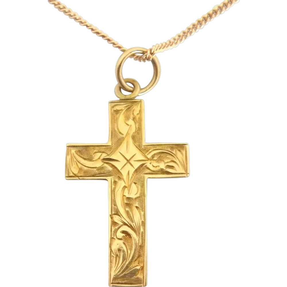 Victorian 9k rose gold cross on rose vermeil chain - image 1