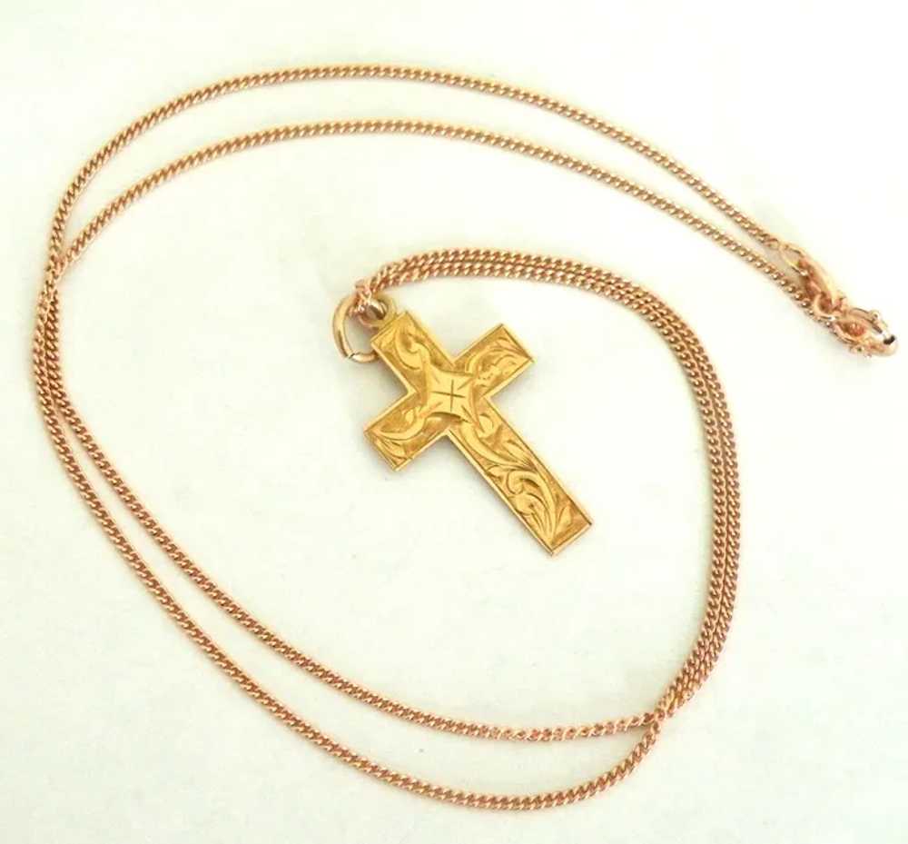 Victorian 9k rose gold cross on rose vermeil chain - image 5