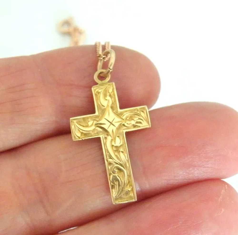 Victorian 9k rose gold cross on rose vermeil chain - image 7