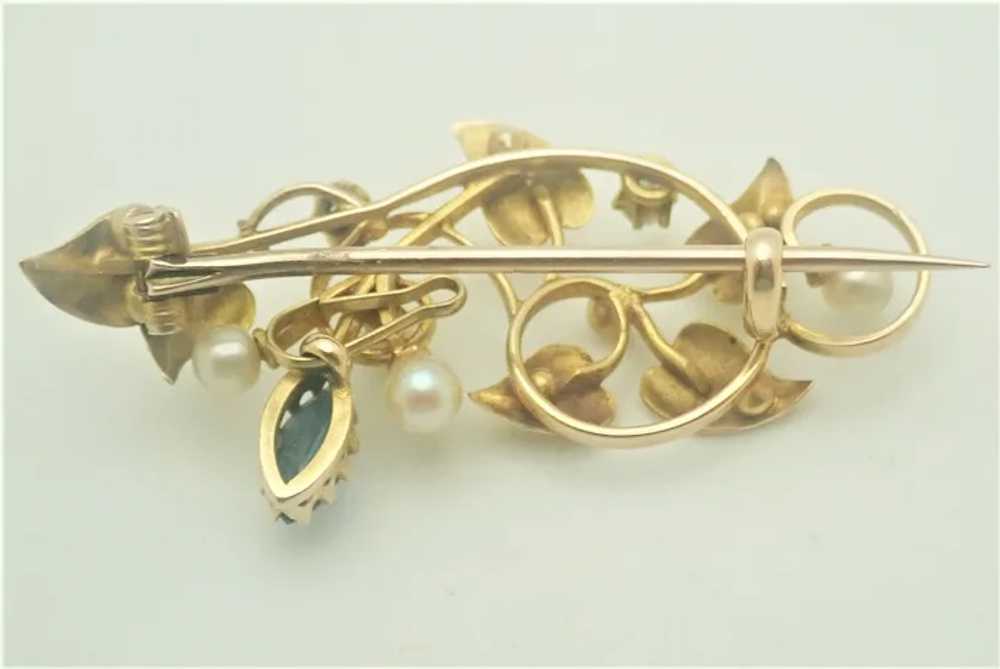 Art Nouveau 15K Gold Diamonds Pearls and Spinel P… - image 4