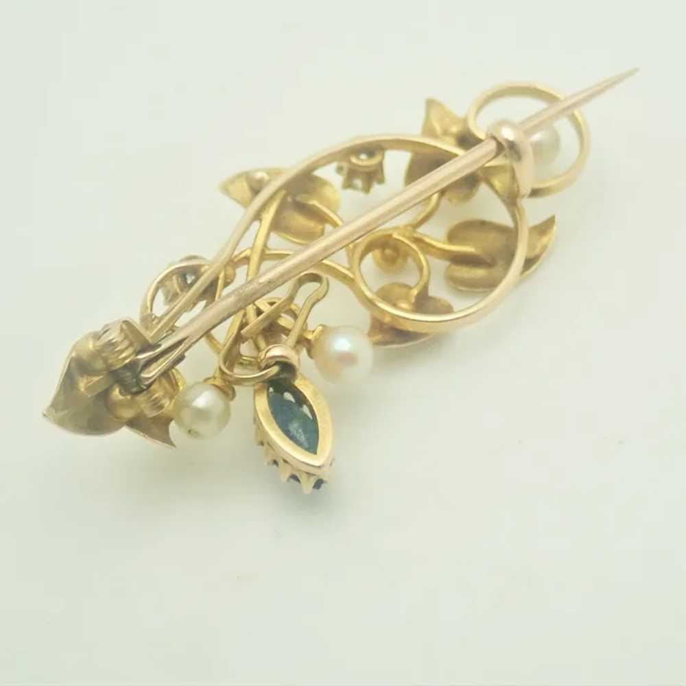 Art Nouveau 15K Gold Diamonds Pearls and Spinel P… - image 5