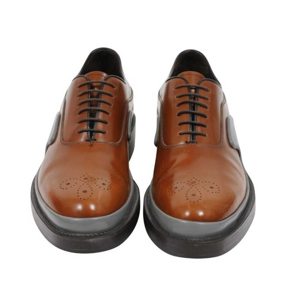 Prada Brown Leather Medallion Chunky Oxfords - 01… - image 2