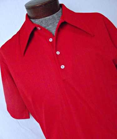 Jantzen 1970s Red Polyester Polo Golf Shirt LG COL