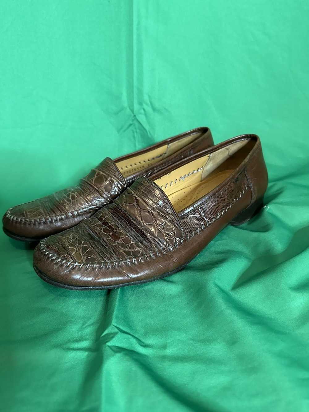 Mezlan Genuine lizard skin slipon brown loafers Gem
