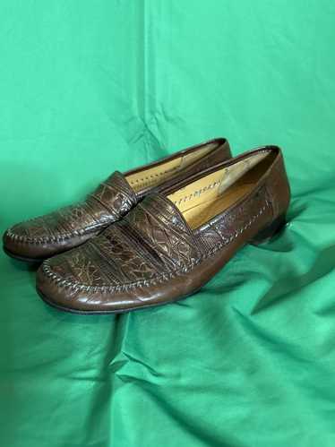 Mezlan Genuine lizard skin slip-on brown loafers