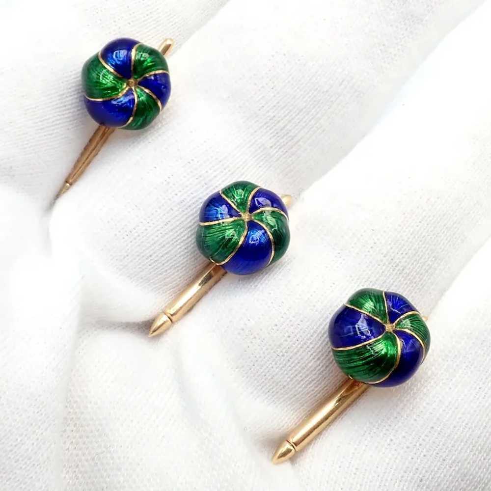 Authentic Verdura 18k Yellow Gold Green Blue Enam… - image 6