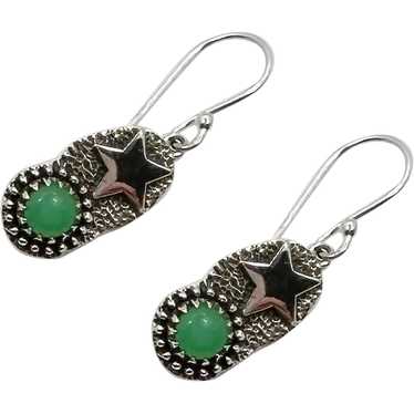 Star Earrings, Green Chrysoprase, Sterling Earring