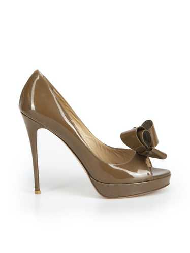 Valentino Garavani Brown Patent Leather Bow Accent