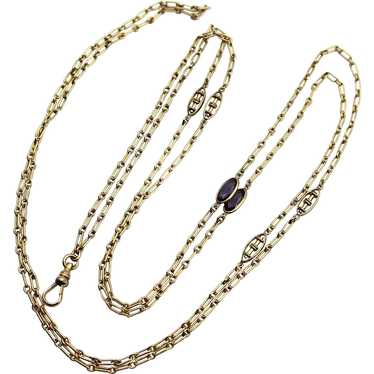 10K Gold Long Chain with Oblong and Purple Paste … - image 1