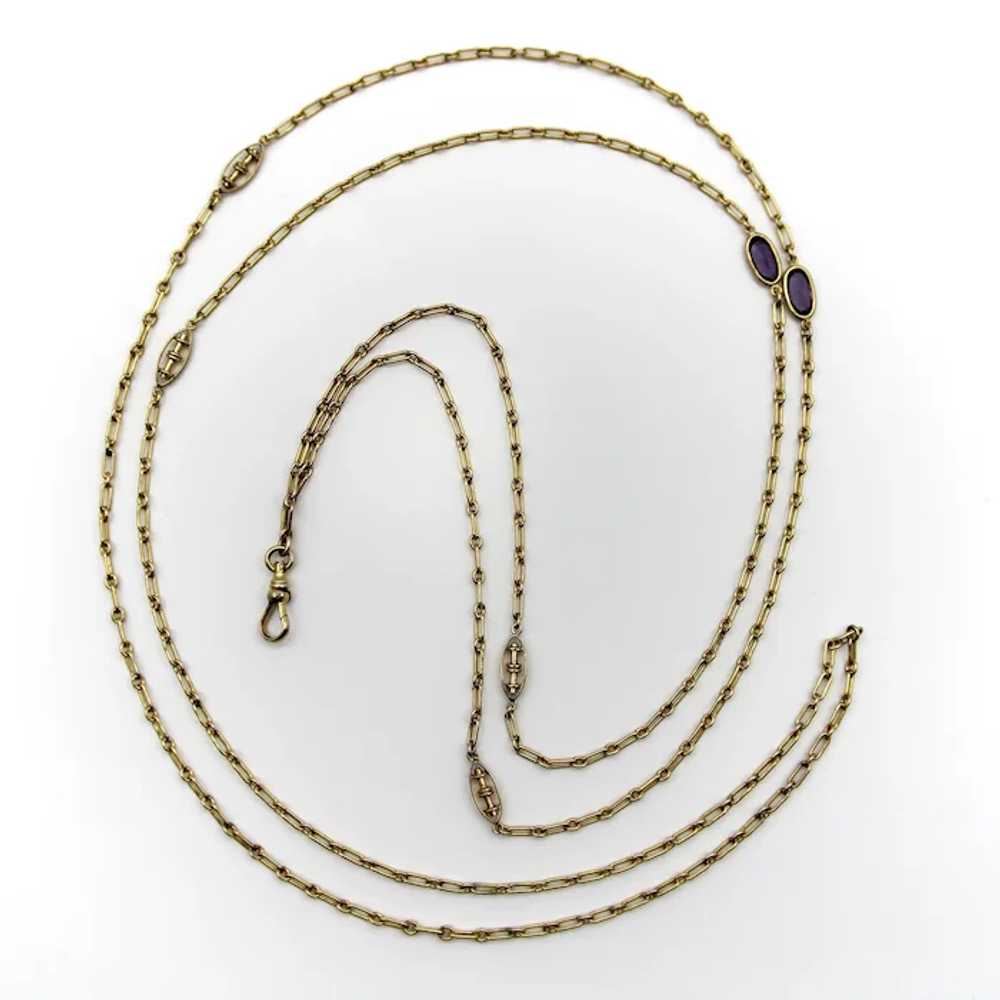 10K Gold Long Chain with Oblong and Purple Paste … - image 2