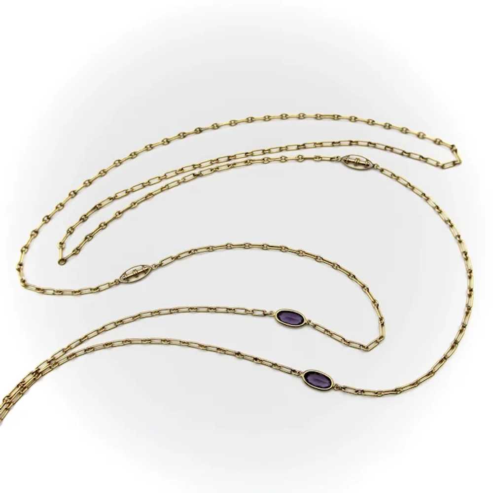 10K Gold Long Chain with Oblong and Purple Paste … - image 3