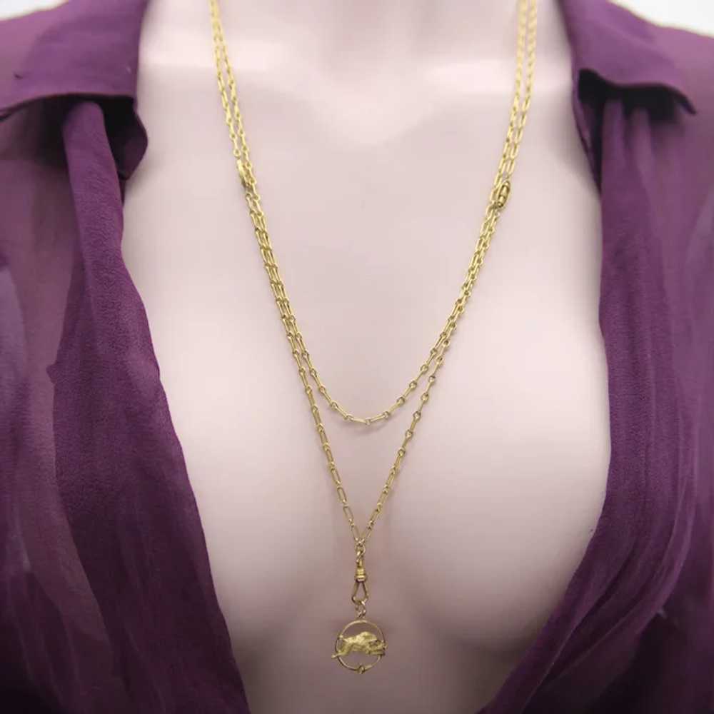 10K Gold Long Chain with Oblong and Purple Paste … - image 4