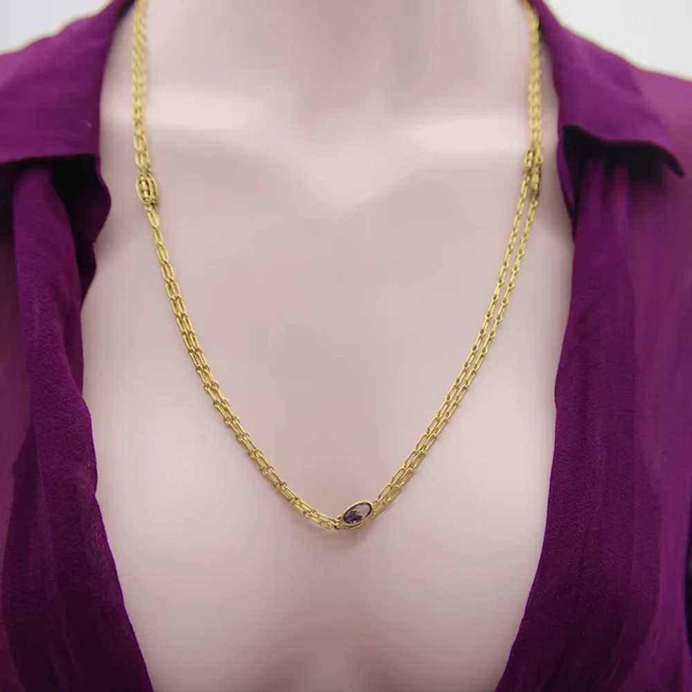 10K Gold Long Chain with Oblong and Purple Paste … - image 5