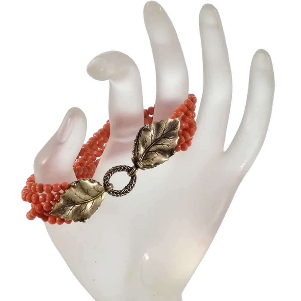 Art Deco Italian Salmon Coral Bracelet Foliage St… - image 1