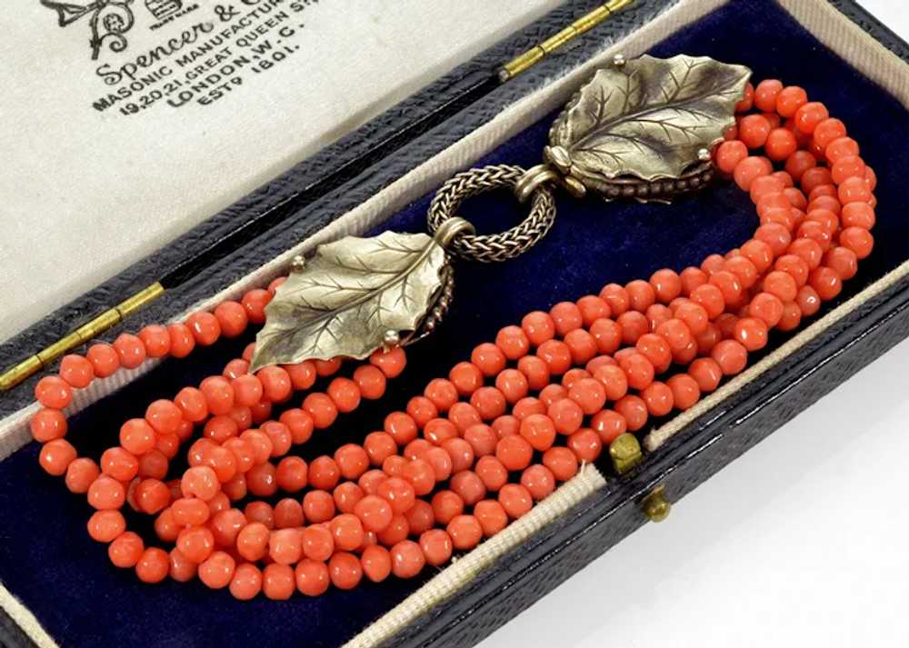 Art Deco Italian Salmon Coral Bracelet Foliage St… - image 2