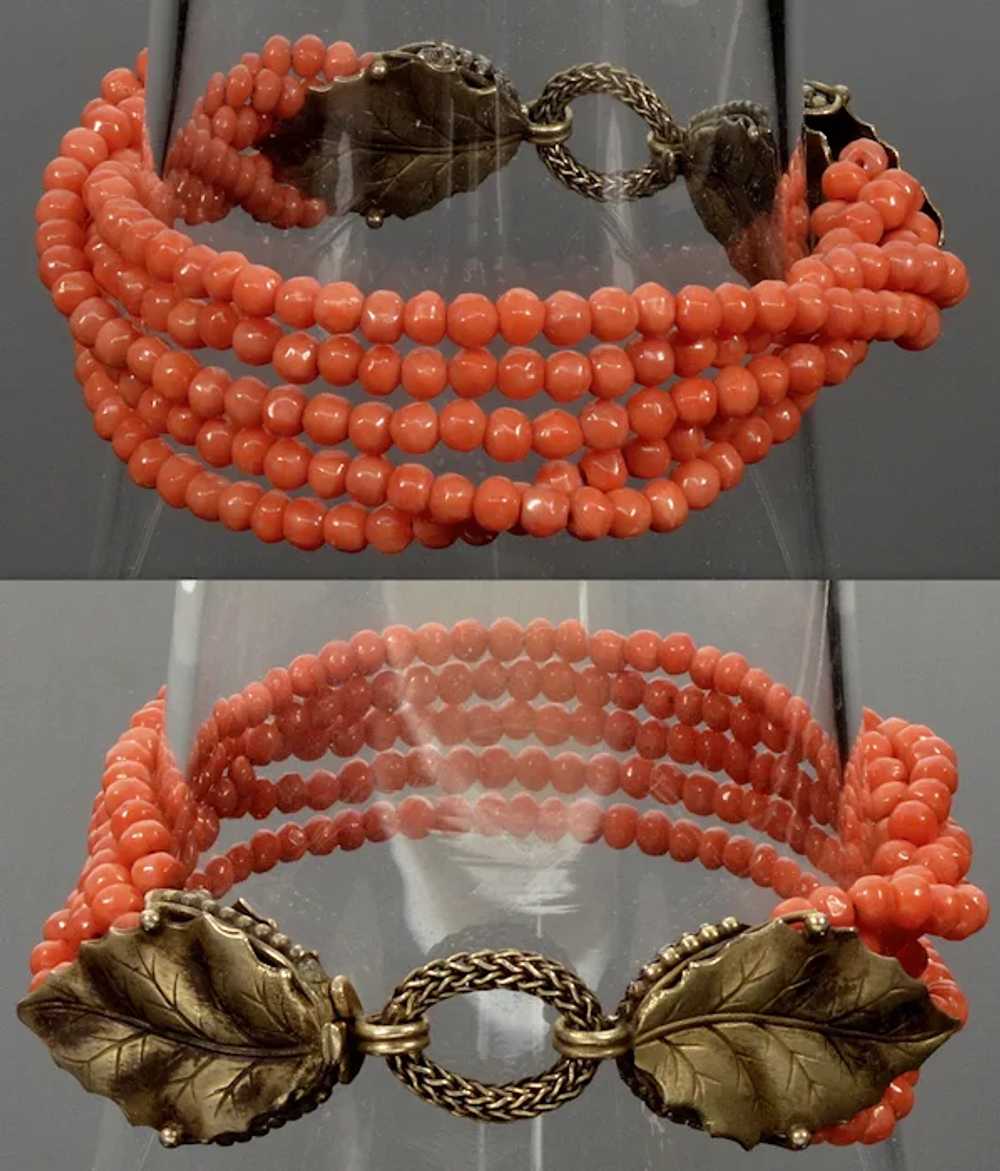 Art Deco Italian Salmon Coral Bracelet Foliage St… - image 3