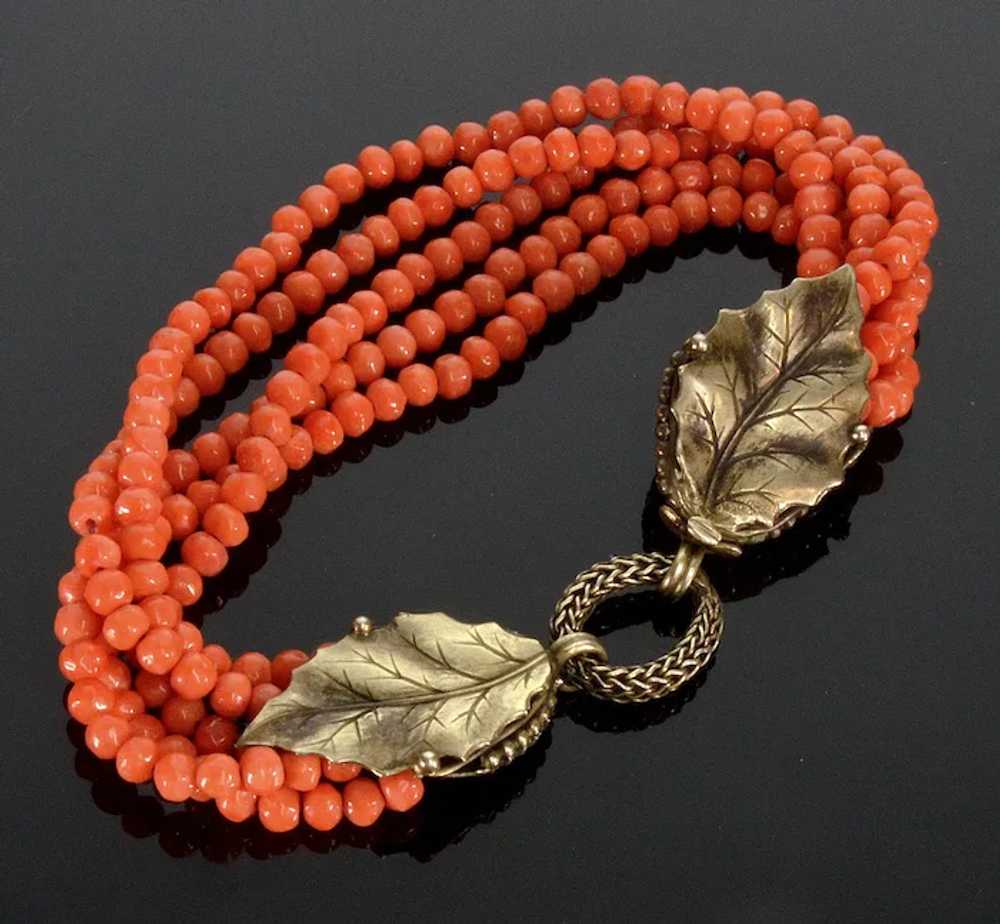 Art Deco Italian Salmon Coral Bracelet Foliage St… - image 4