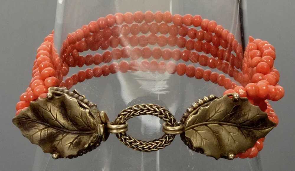 Art Deco Italian Salmon Coral Bracelet Foliage St… - image 5