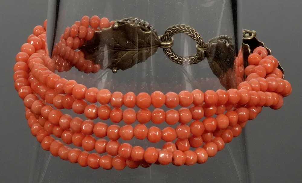 Art Deco Italian Salmon Coral Bracelet Foliage St… - image 6