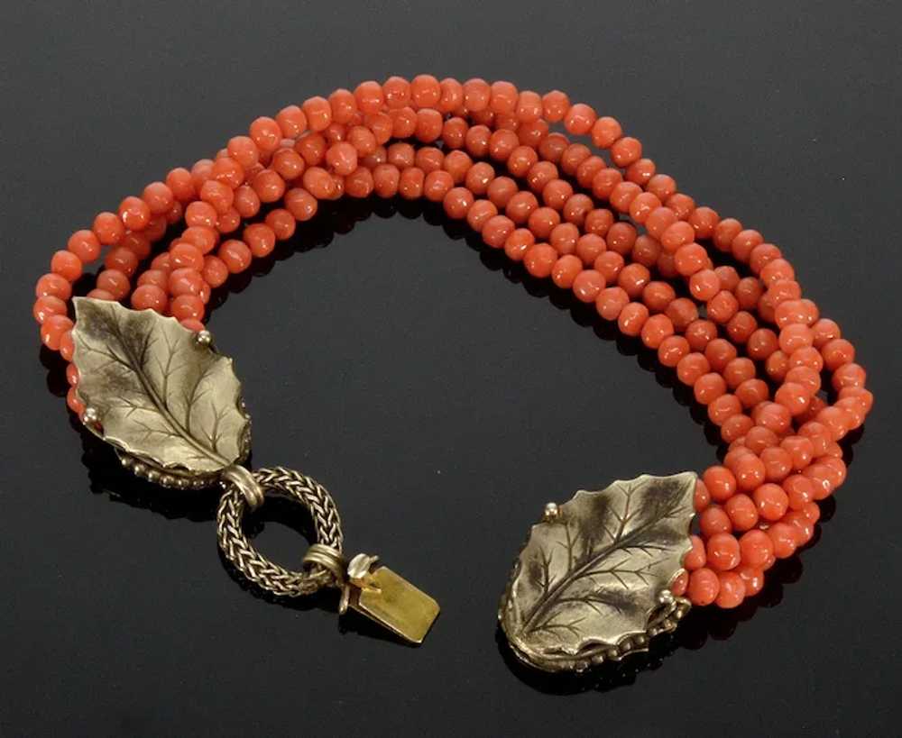 Art Deco Italian Salmon Coral Bracelet Foliage St… - image 7