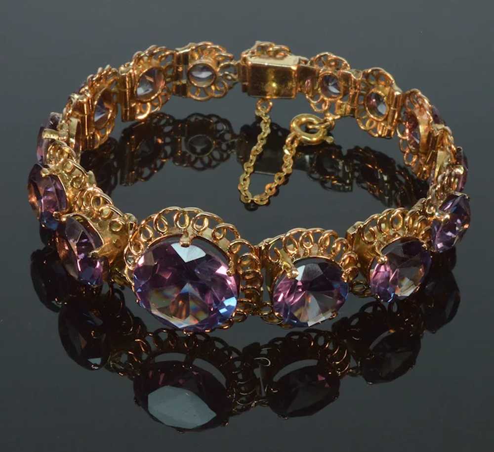 Estate 18K Rose Gold Lab Alexandrite Bracelet C.1… - image 2