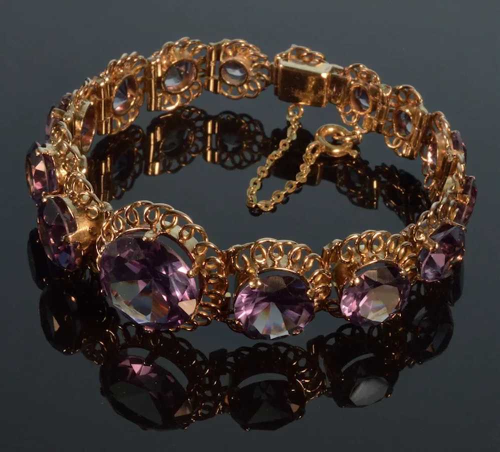 Estate 18K Rose Gold Lab Alexandrite Bracelet C.1… - image 3