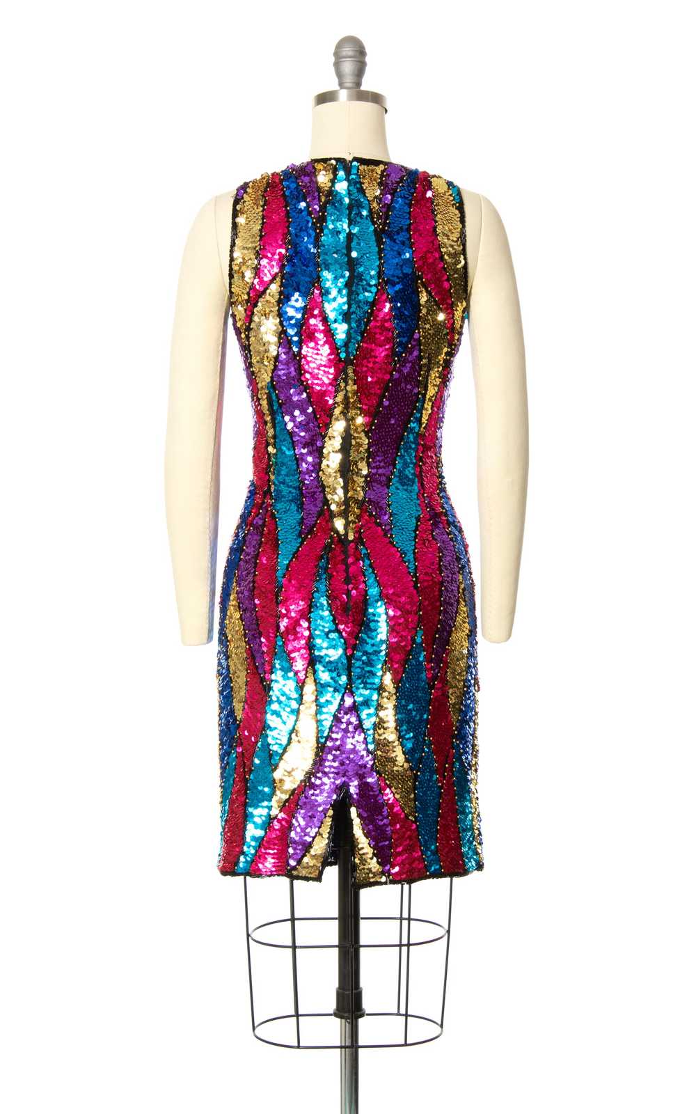1980s Silk Sequin Harlequin Aflame Party Dress | … - image 6