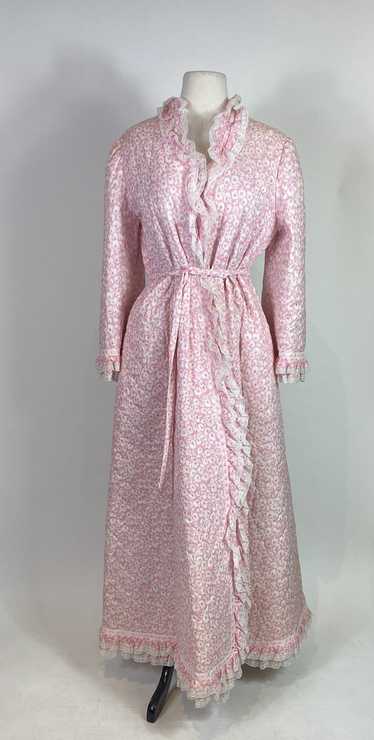 1960s D. Porthault Quilted Robe Pink Floral Print 