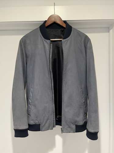 Vintage Blue Leather Bomber Jacket