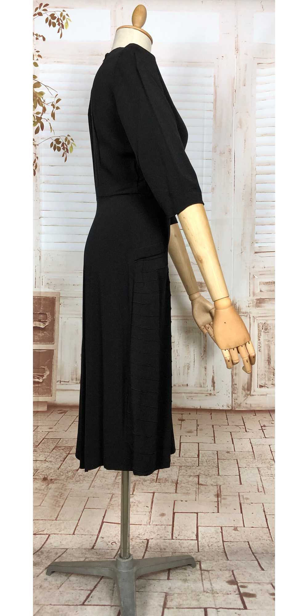 Classic Early 1940s Vintage Black Crepe Dress Wit… - image 2