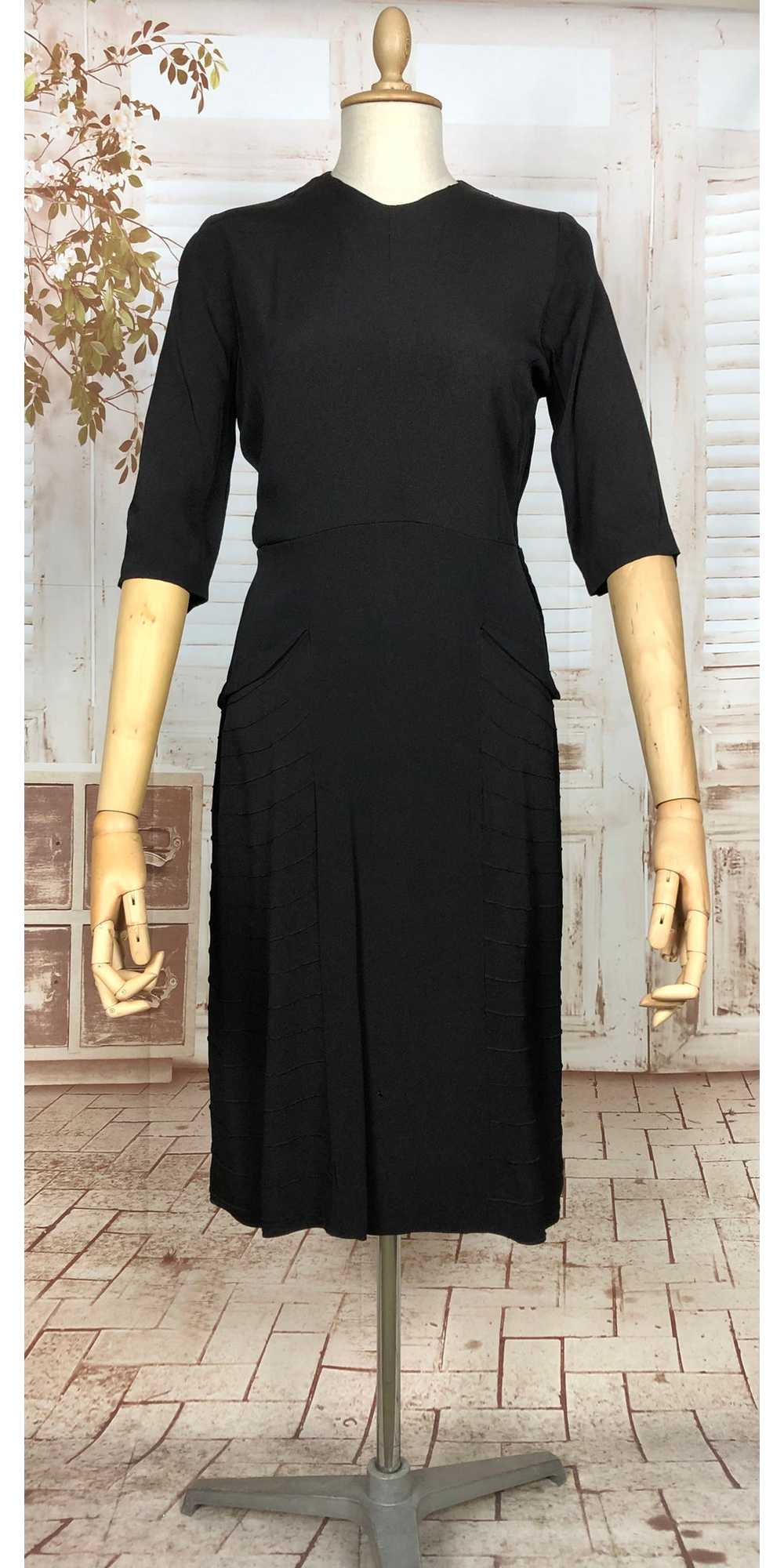 Classic Early 1940s Vintage Black Crepe Dress Wit… - image 4