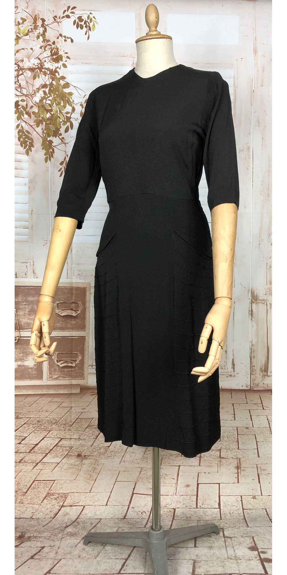 Classic Early 1940s Vintage Black Crepe Dress Wit… - image 5