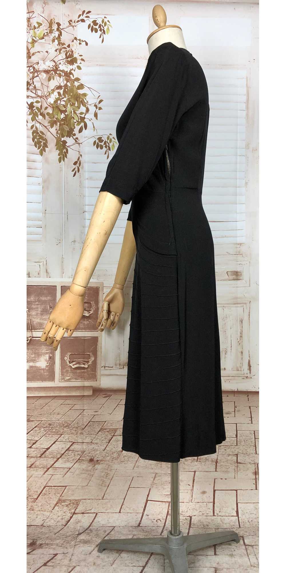 Classic Early 1940s Vintage Black Crepe Dress Wit… - image 6