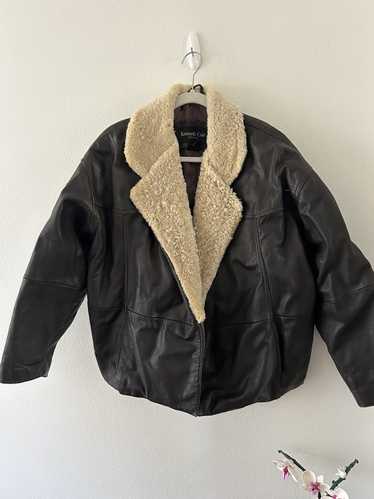 Kenneth Cole Leather Sherpa Lined Bomber Jacket