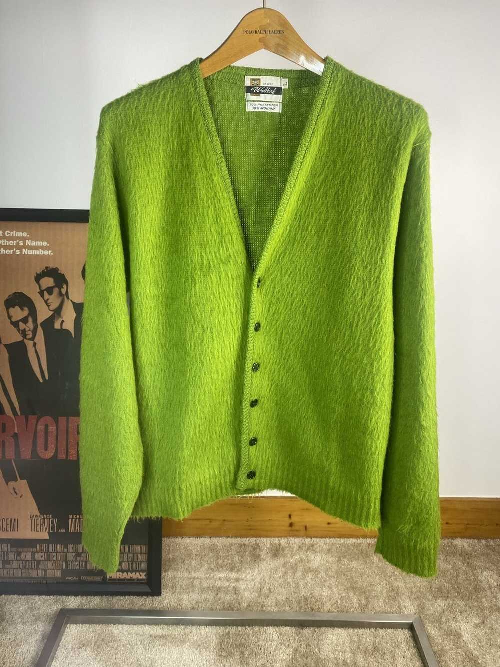 Vintage Vintage 1960s Mohair Grinch Green Cardiga… - image 1