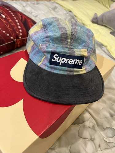 Supreme Striped Linen Suede Camp Cap