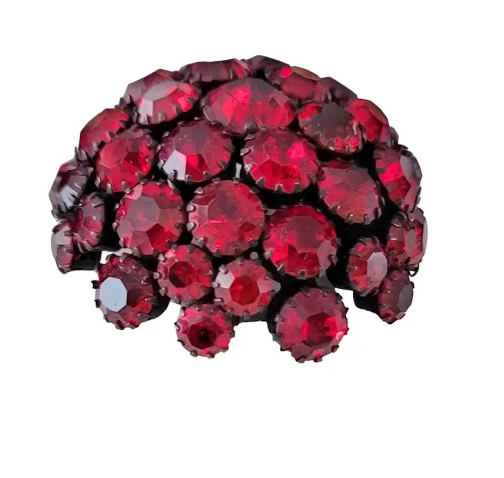 Warner Vintage Japanned Domed Red Rhinestone Pin Broo Gem