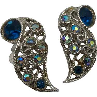 Pair of Vintage Silver Tone Filigree and Blue Aur… - image 1