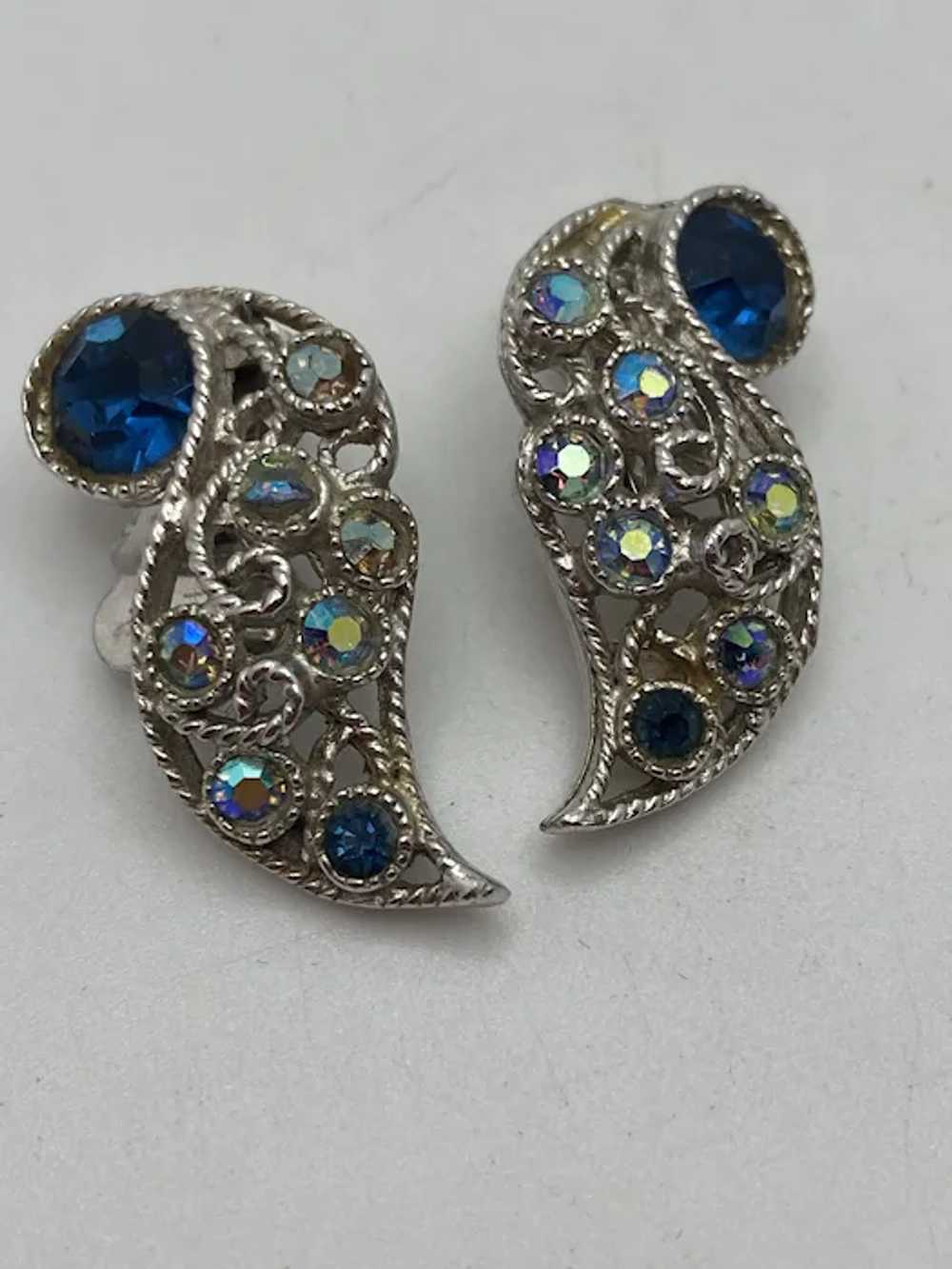 Pair of Vintage Silver Tone Filigree and Blue Aur… - image 3