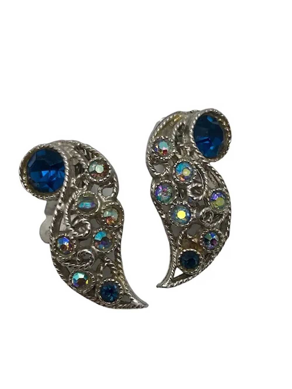 Pair of Vintage Silver Tone Filigree and Blue Aur… - image 5