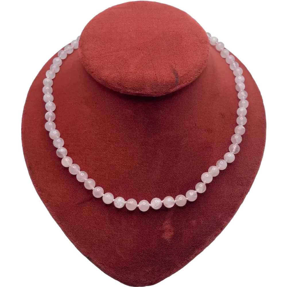 Vintage Rose Quartz Bead Necklace with 14k White … - image 1