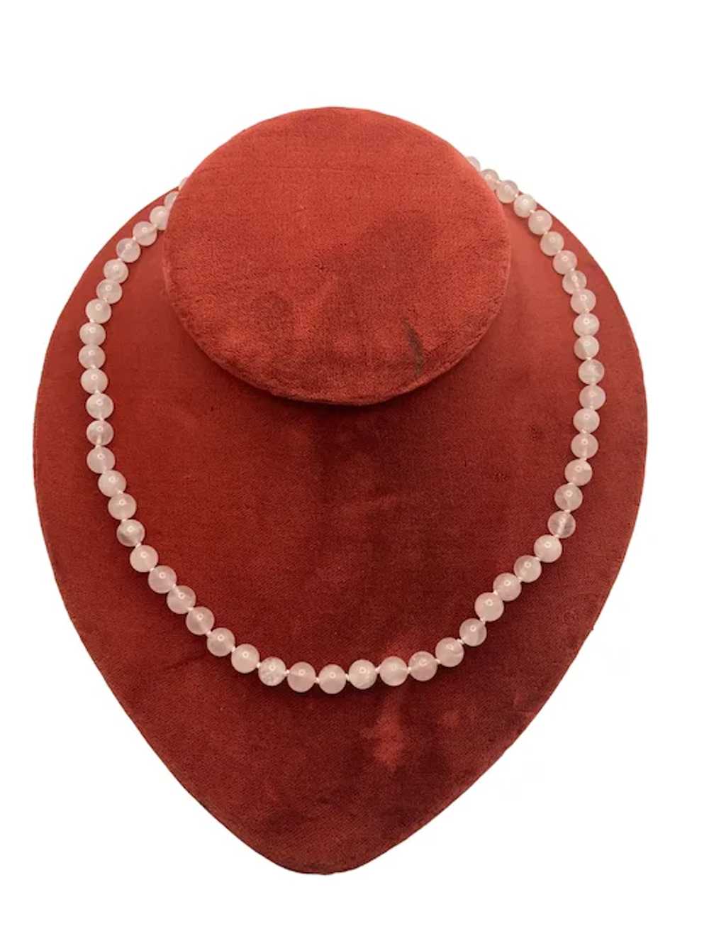 Vintage Rose Quartz Bead Necklace with 14k White … - image 3