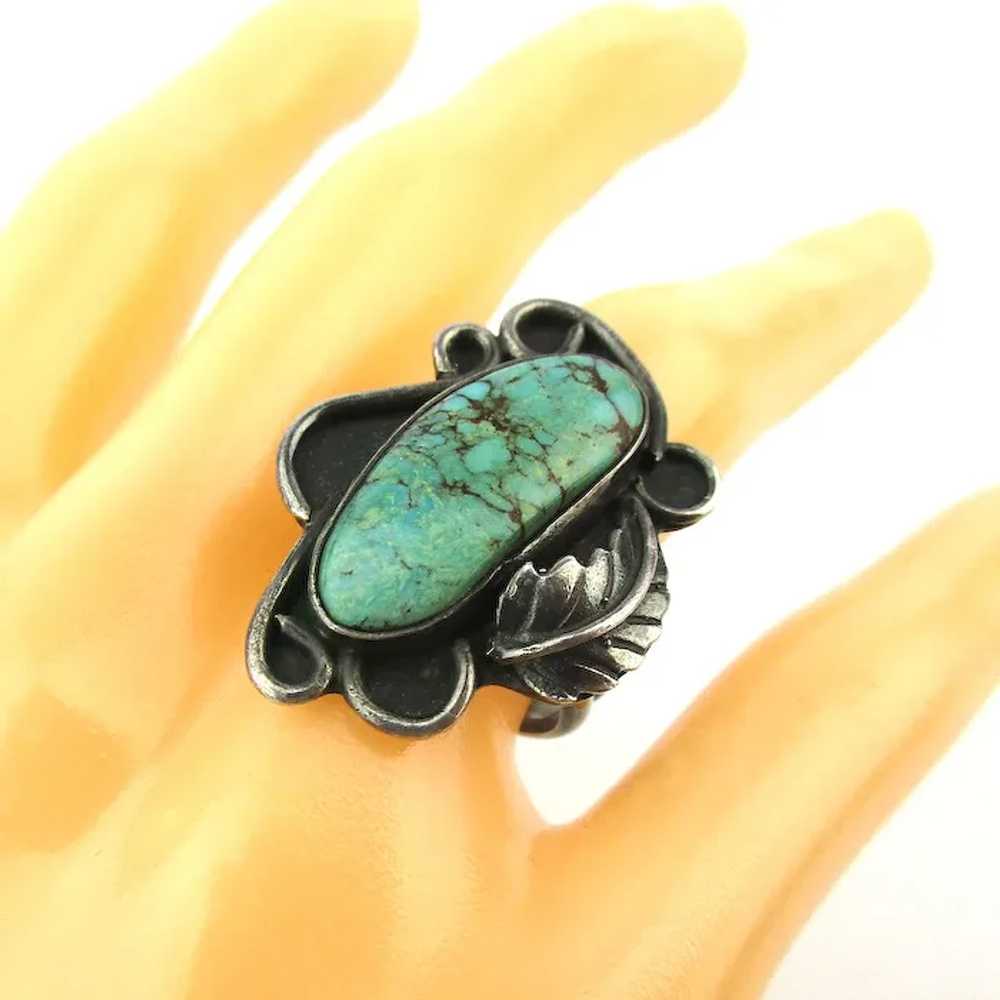 Vintage Navajo Sterling Silver Turquoise Ring Rea… - image 2