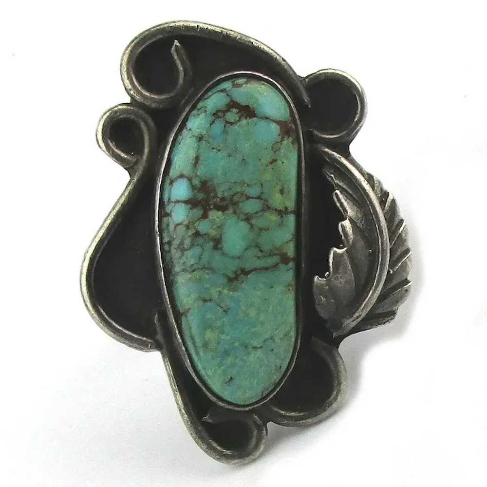 Vintage Navajo Sterling Silver Turquoise Ring Rea… - image 3